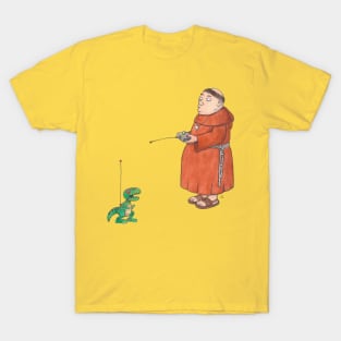 Monk with Remote-Controlled Toy Robot Dinosaur T-Shirt